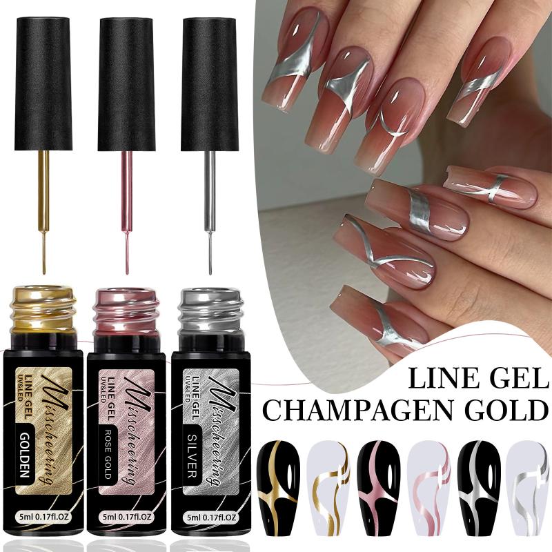 Nail Art Chrome - ゴールドシルバーメタリックライナージェルネイルポリッシュクロームミラーエフェクトスーパーブライトフレンチUV LEDセミパーマネントネイルアートジェル