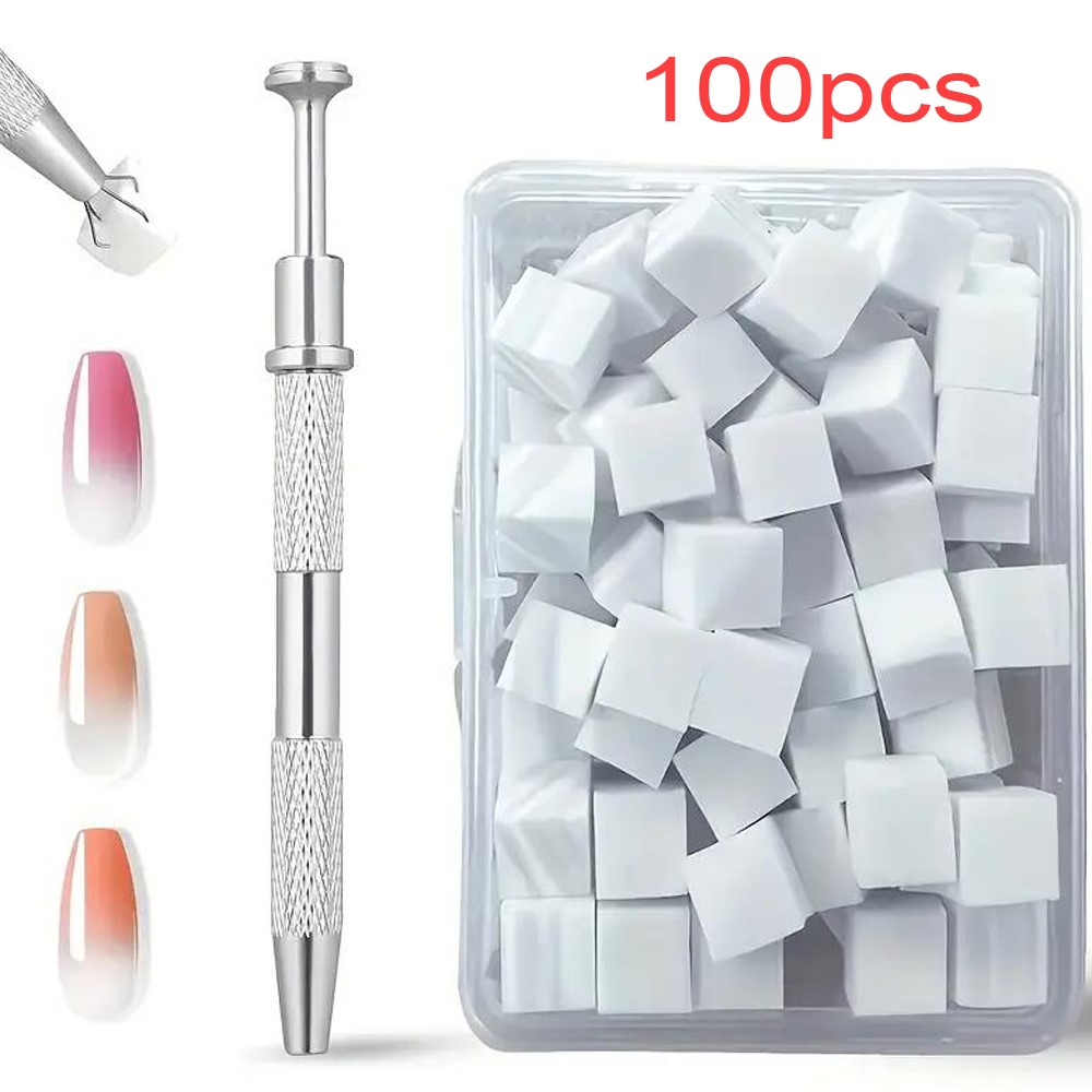 Nail Art Chrome - 50/100個入り ホワイトミニネイルスポンジ グラビングペン付き ソフトオンブレスポンジブラシ フレンチチップ グラデーション