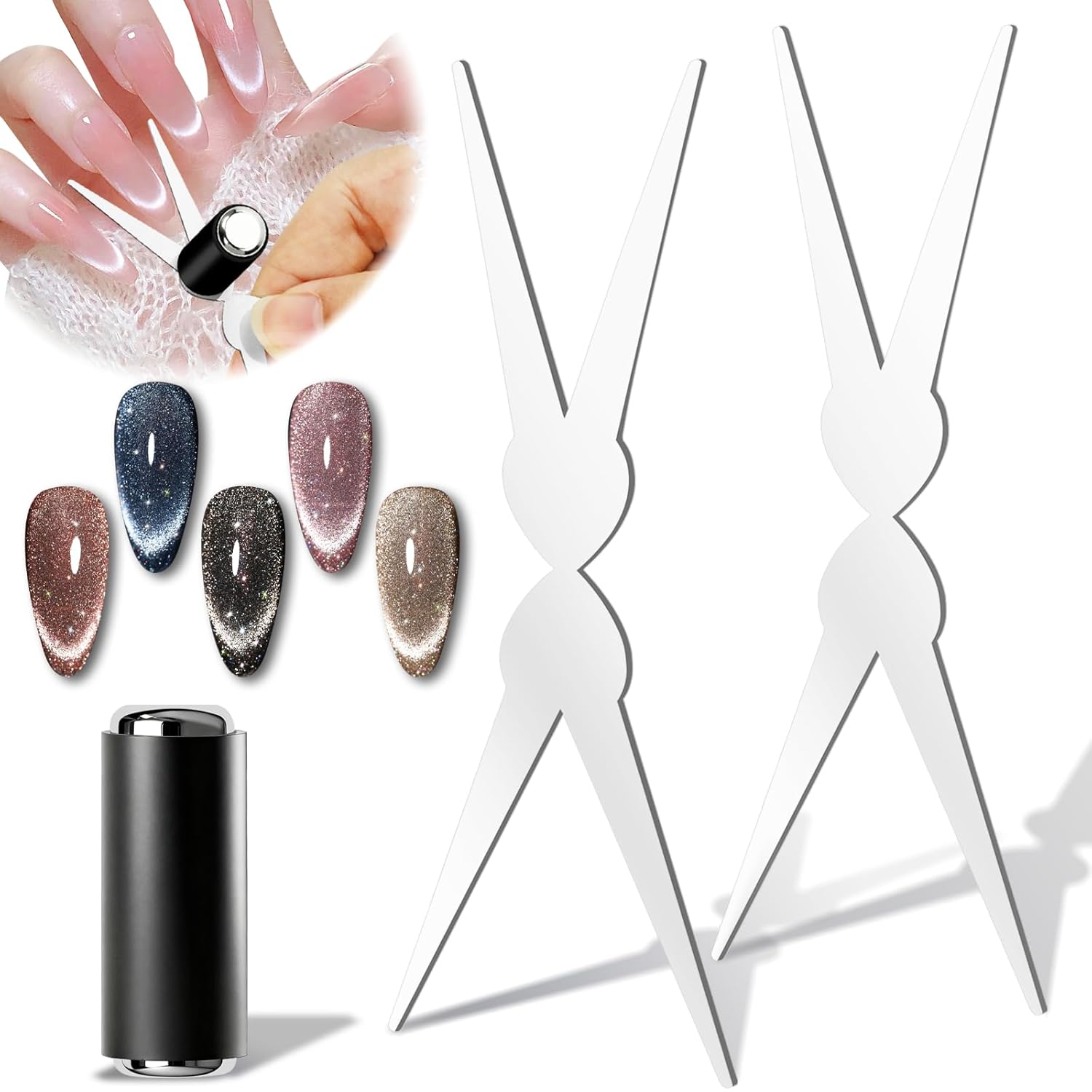 Nail Art Full Color - 3D両頭ネイルフレンチシェイプ強力キャットアイマグネットネイルアートジェルポリッシュ磁気効果マニキュアアクセサリーツールセット