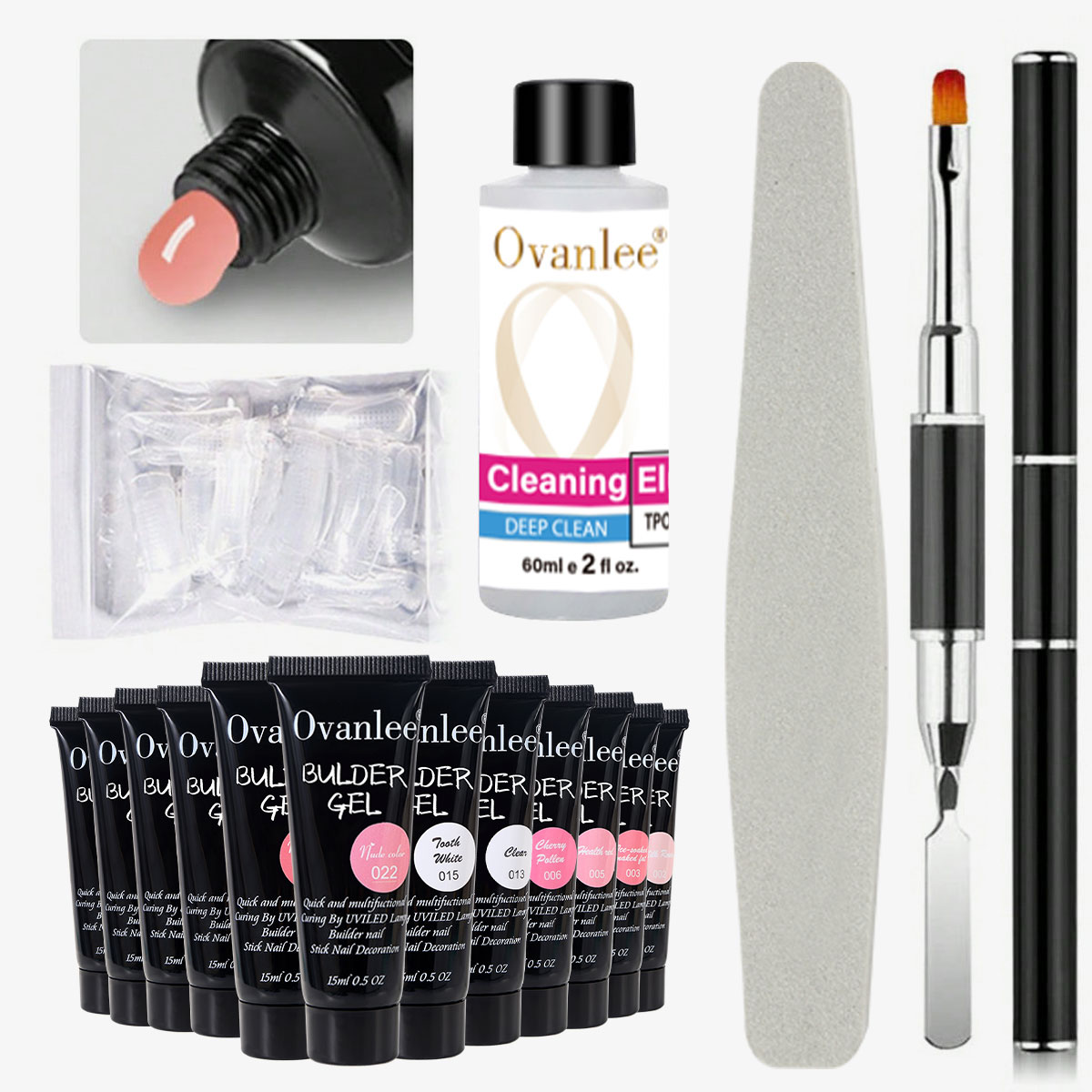 Polygel Nail Kit - オバンリー 18ピース ネイルビルダージェルキット – フォーム不要 12色
