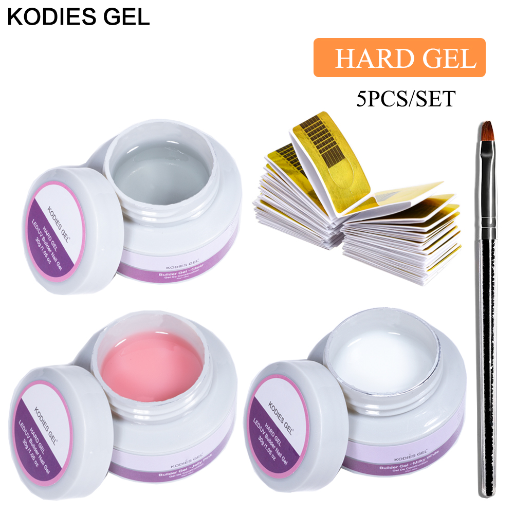 Polygel Nail Kit - Kodiesゲル5ピース/セットuvビルダーハードため延長30グラムゼリー延長ビルディング爪ワニスアクリルポリgellakマニキュアキット