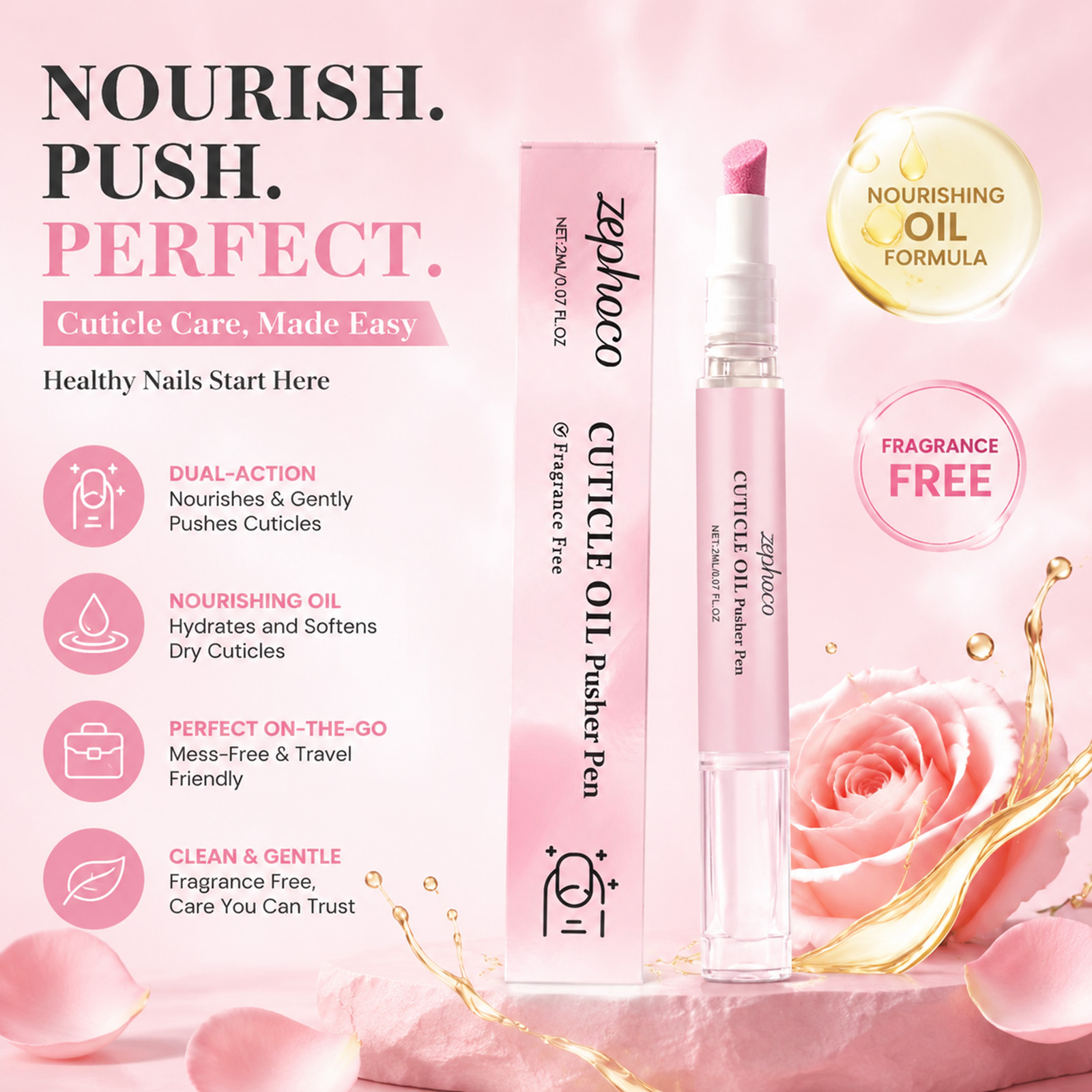 Cuticle Oil Pen - キューティクルオイルプッシャーペン 無香料 スポンジチップ 乾燥したキューティクルを柔らかくする ささくれ修復 爪に栄養を与える