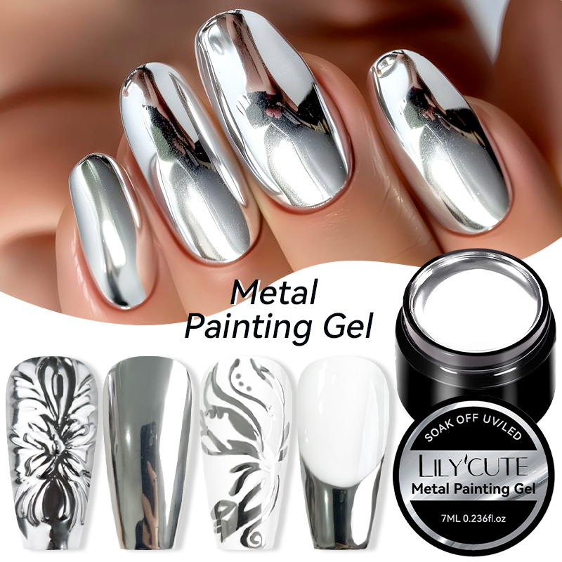 Nail Art Chrome - LILYCUTE 7 ミリリットルメタリック塗装ジェルクロームシルバーミラー効果ネイルジェルポリッシュ超高輝度描画ラインフレンチネイルアートワニス