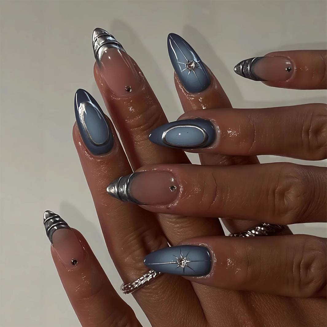 24枚入りショートアーモンドネイルセット、フルカバースターム - Nail Art Ombre のレビューと価格