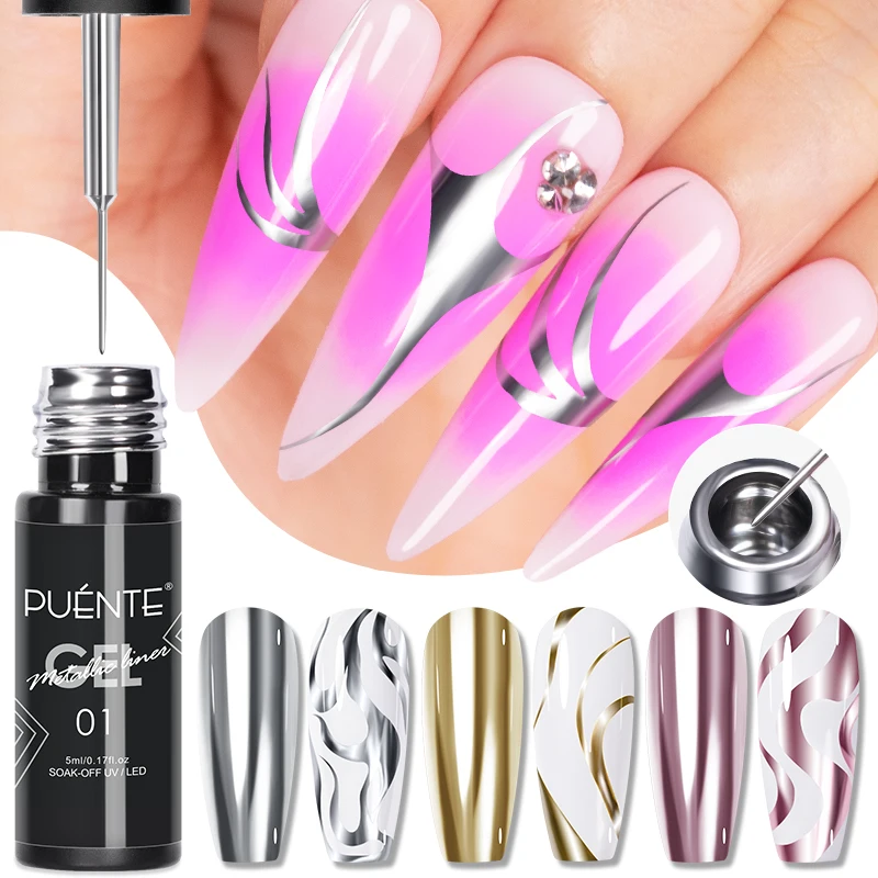 5 ミリリットルゴールデン銀色メタリック塗装ライナージェルポ - Nail Art Chrome のレビューと価格