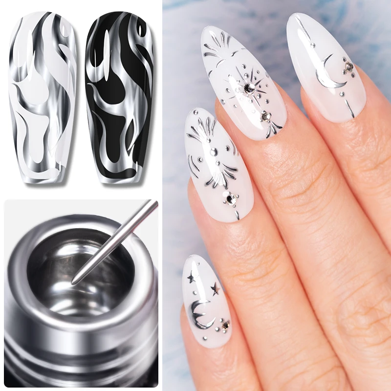 5 ミリリットルゴールデン銀色メタリック塗装ライナージェルポ - Nail Art Chrome のレビューと価格