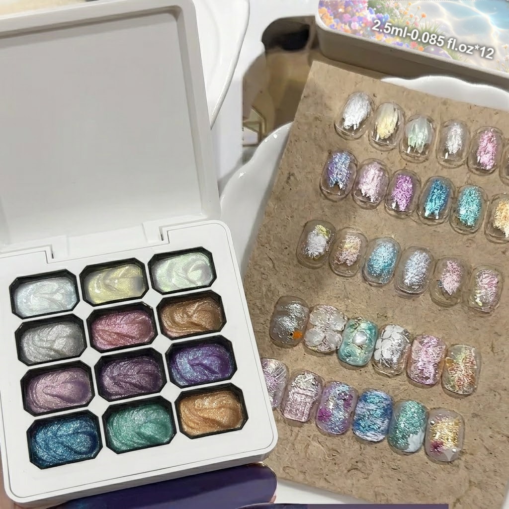 12色オーロラソリッドネイルジェルセット、クロームグリッター - Nail Art Chrome のレビューと価格