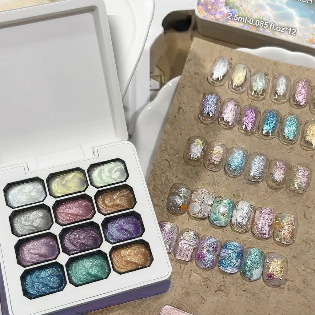 12色オーロラソリッドネイルジェルセット、クロームグリッター - Nail Art Chrome のレビューと価格