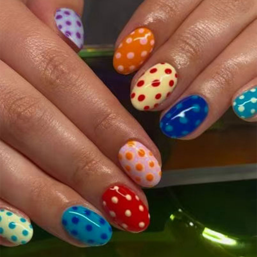 24枚セット ショートオーバルポルカドットデザイン レインボ - Nail Art Oval のレビューと価格