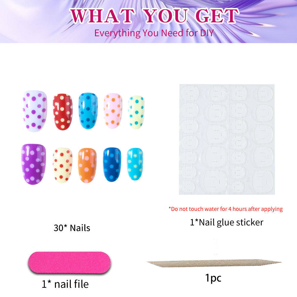 24枚セット ショートオーバルポルカドットデザイン レインボ - Nail Art Oval のレビューと価格