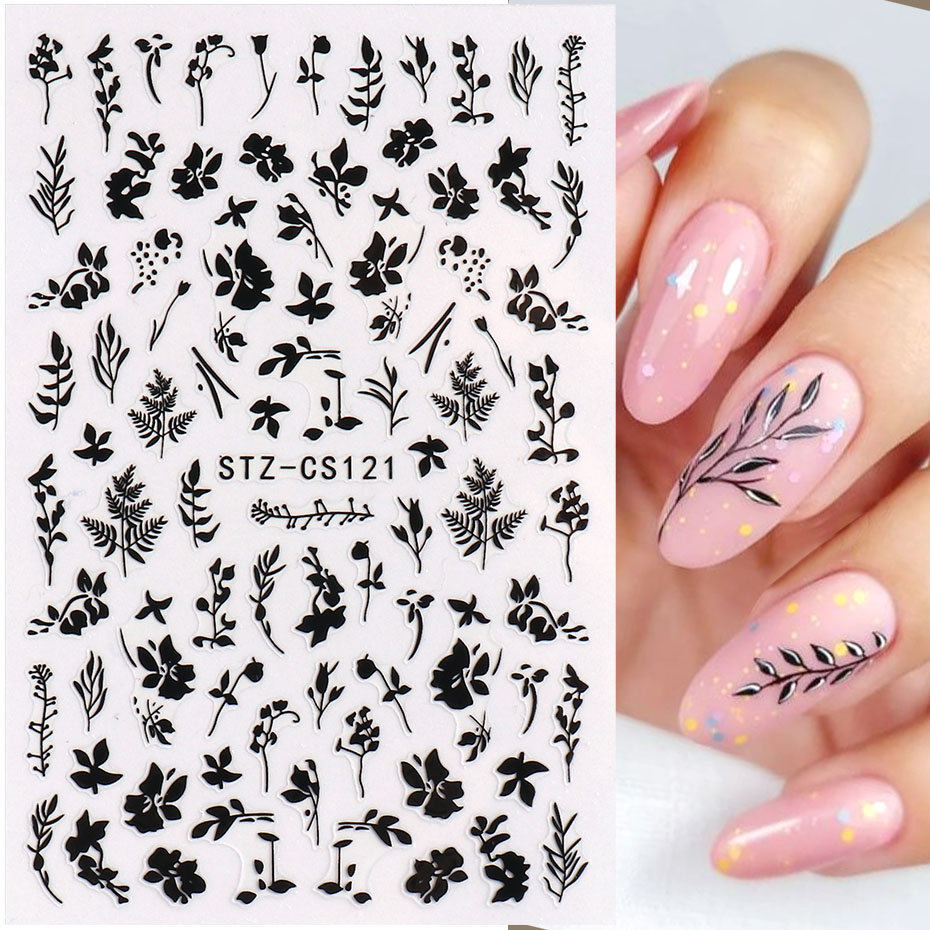 2 個 3D シンプルな花の葉ネイルステッカーエレガントな黒 - Nail Art Rose Gold のレビューと価格