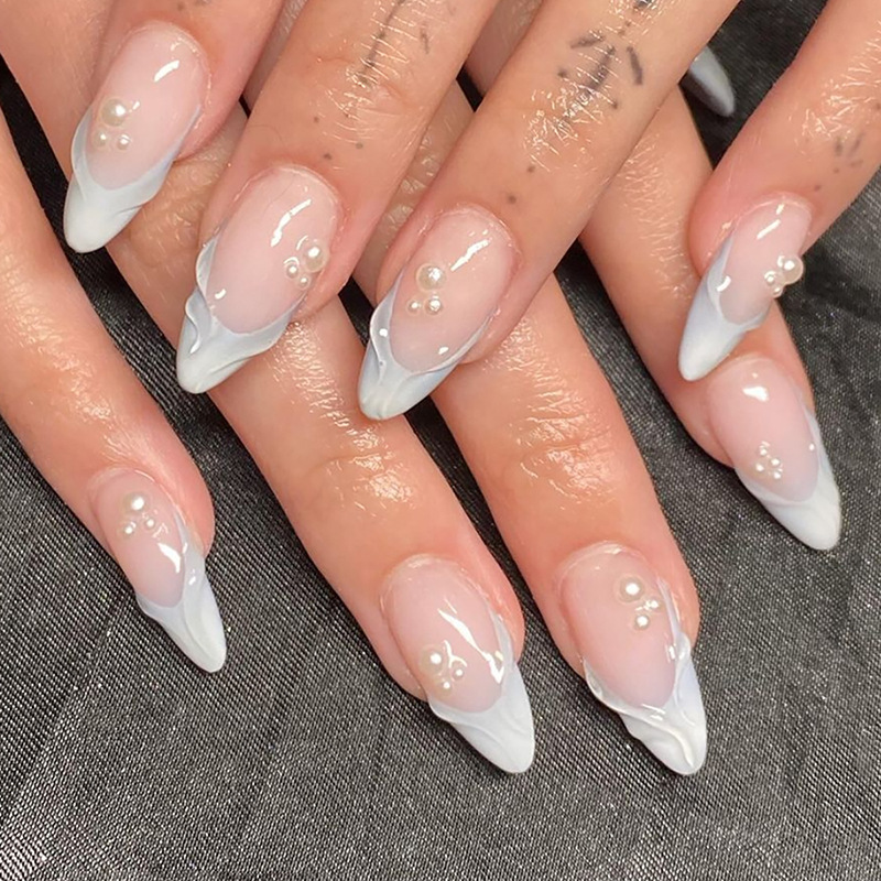 24枚入り シンプル グリーン フレンチ フェイクネイル 既 - Nail Art Oval のレビューと価格