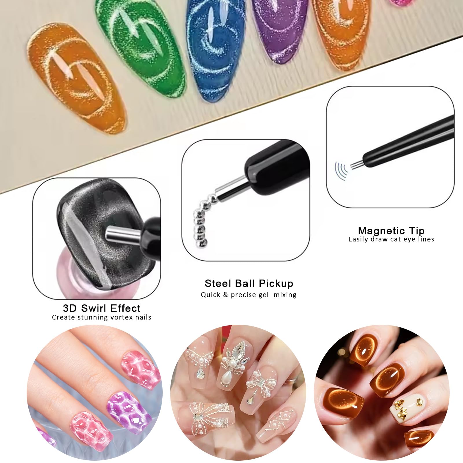 11個入りキャットアイネイルアートマグネットセット、両端磁石 - Nail Art Full Color のレビューと価格