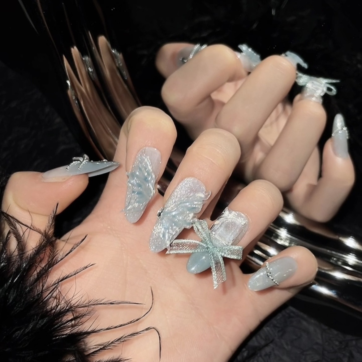 10個入り 純手作り ロングオーバルネイルアート、素敵なフェ - Nail Art Oval のレビューと価格