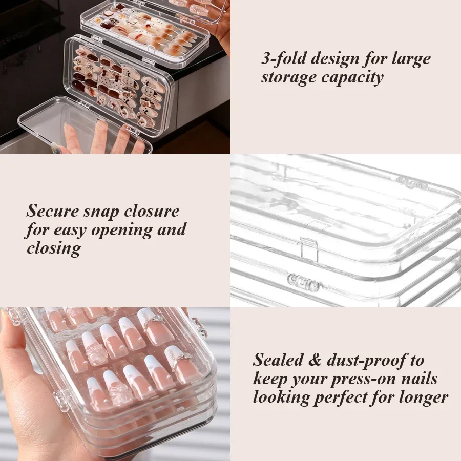 クリア折りたたみ式プレスオンネイル収納ボックス、防塵ネイルチ - Nail Art Viral のレビューと価格