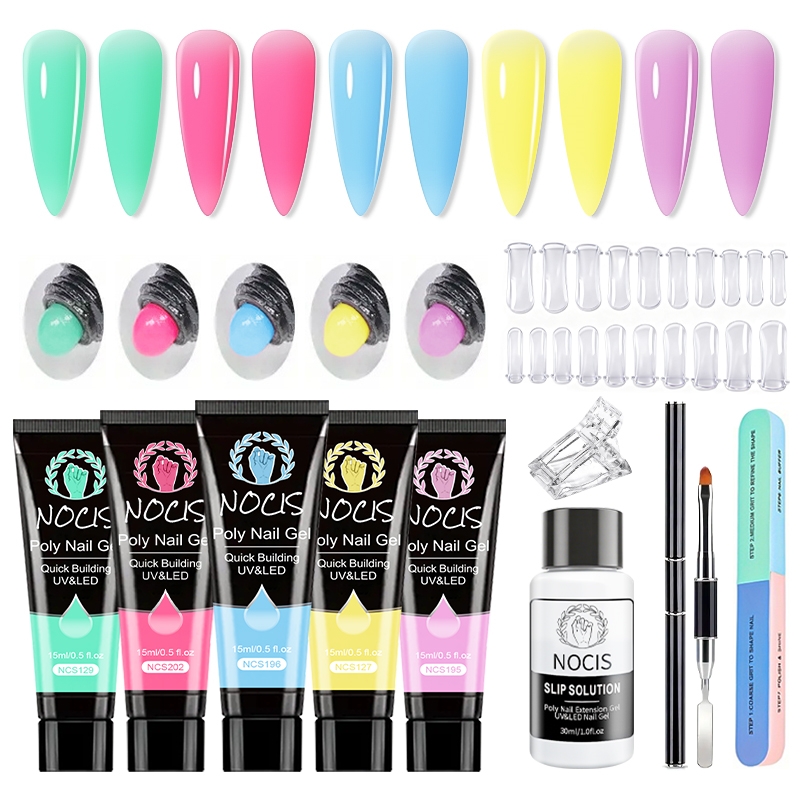 NOCISポリネイルジェルキット-5色展開のビルダージェルで - Polygel Nail Kit のレビューと価格