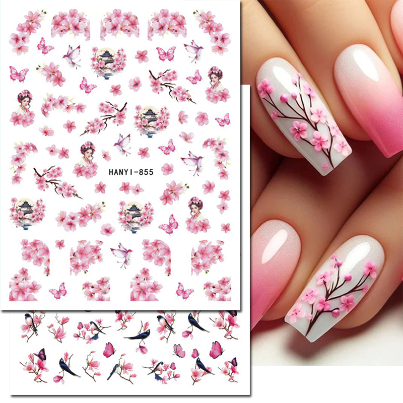 3d ネイルアートデカール桜ピンク桜の花蝶黒鳥スライダーステ - Nail Art Rose Gold のレビューと価格