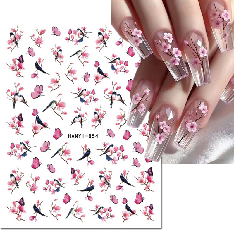 3d ネイルアートデカール桜ピンク桜の花蝶黒鳥スライダーステ - Nail Art Rose Gold のレビューと価格