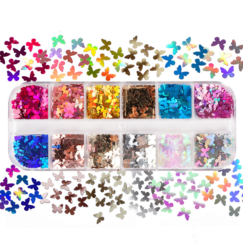 混合色の蛍光蝶キラキラまつげ延長アクセサリーネイルアートグリ - Nail Art Ombre のレビューと価格