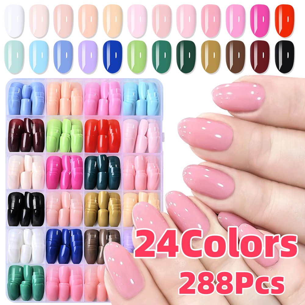24色（288個）カラフルショートオーバルプレスオンネイル  - Nail Art Oval のレビューと価格
