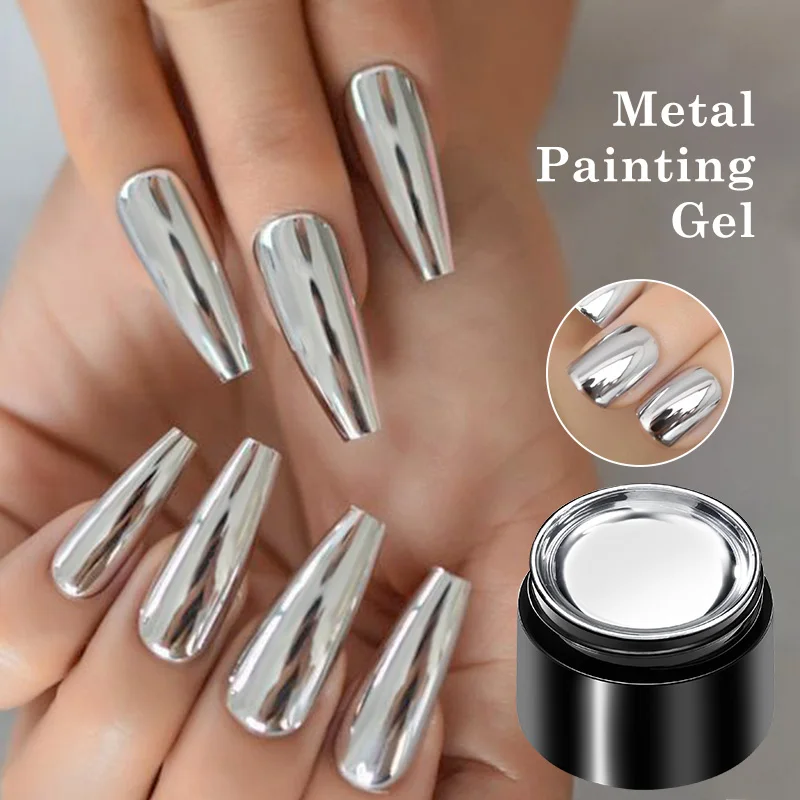 8mlメタリックペイントジェルネイルポリッシュクロムシルバー - Nail Art Chrome のレビューと価格